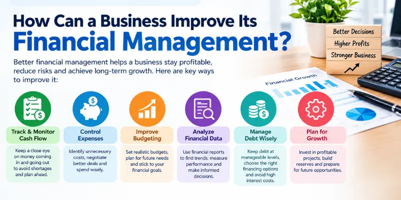 How a business can improve financial management through budgeting, cash flow, and financial planning