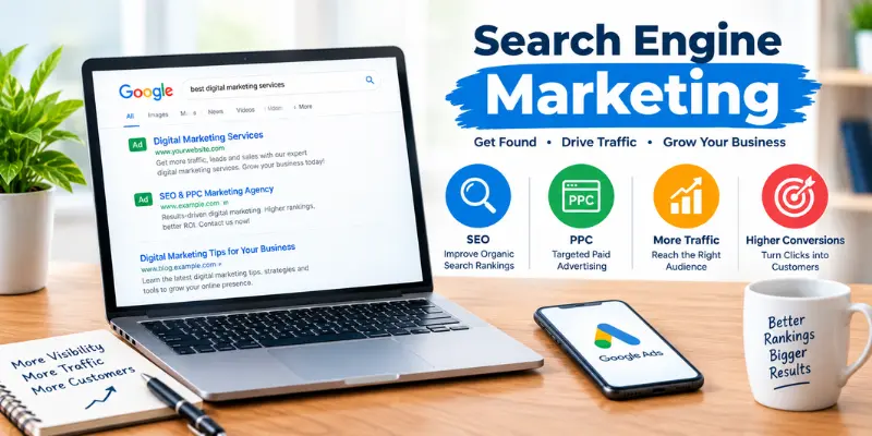 Search engine marketing using paid search advertising to reach potential customers