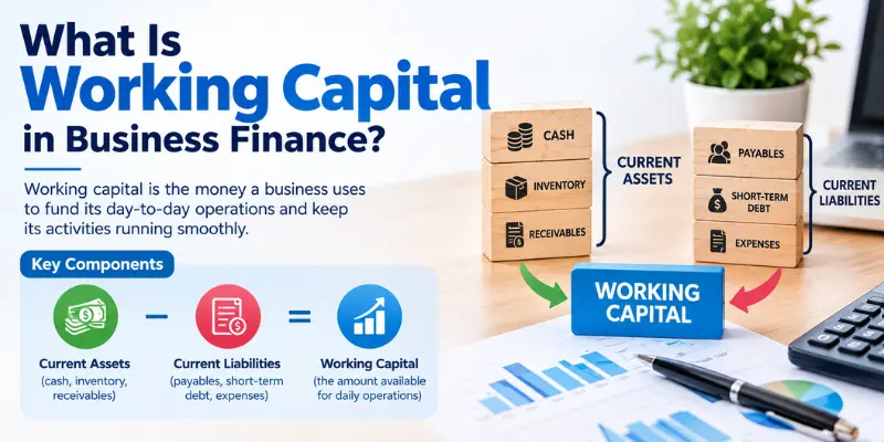Working capital in business finance showing current assets and current liabilities